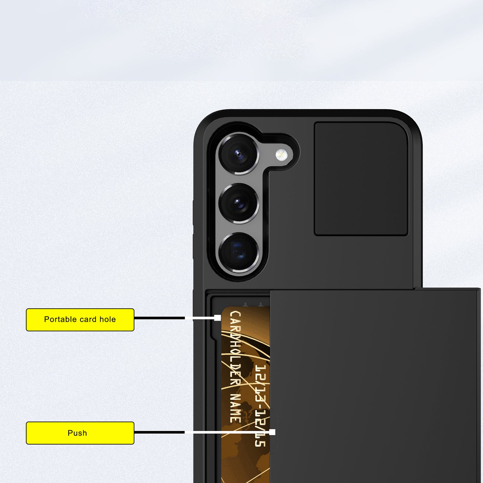 Sliding Card Slot Phone Cover for Samsung Galaxy S23 PC TPU Anti-scratch Hybrid Case Sliding Card Slot Phone Cover for Samsung Galaxy S23 PC TPU Anti-scratch Hybrid Case
